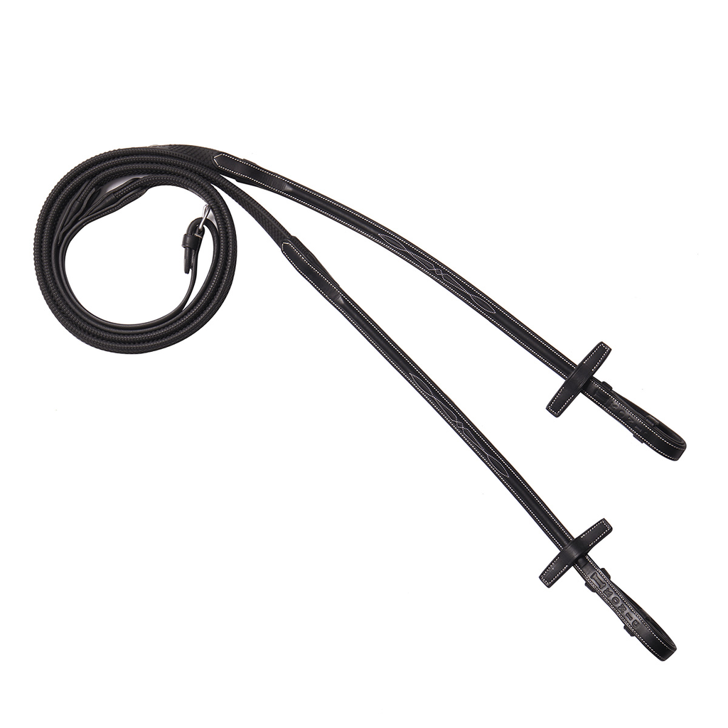 [RE01] Ikonic Thin Rubber Reins 15 mm with Hook Stud (Black)
